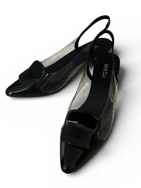 VANELi Tamira Black Patent & Clear Illusion Slingback Kitten Heels